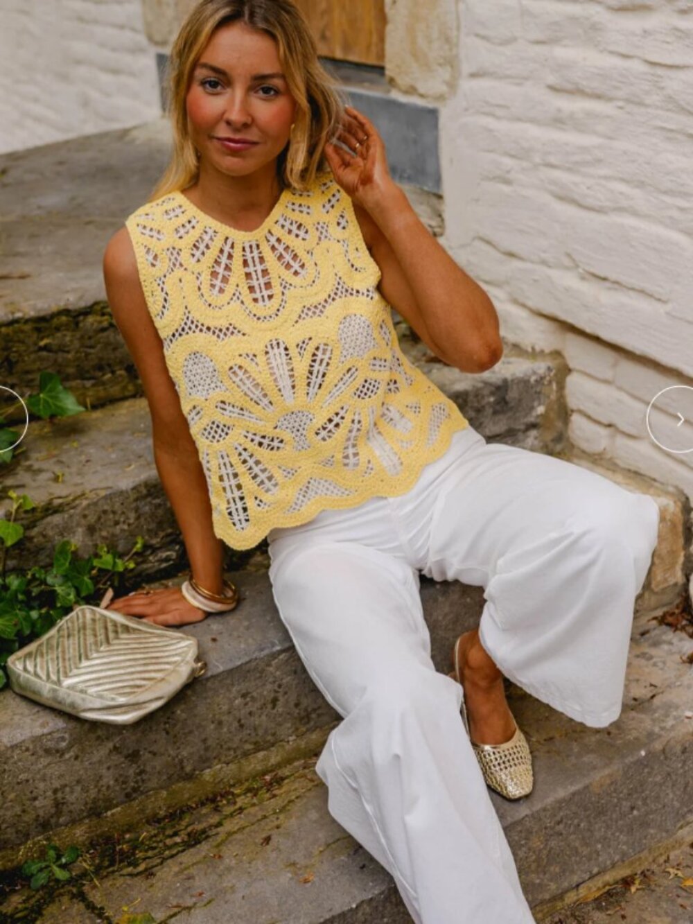 Yellow And Ecru Crochet Zoe Top (ONE SIZE)